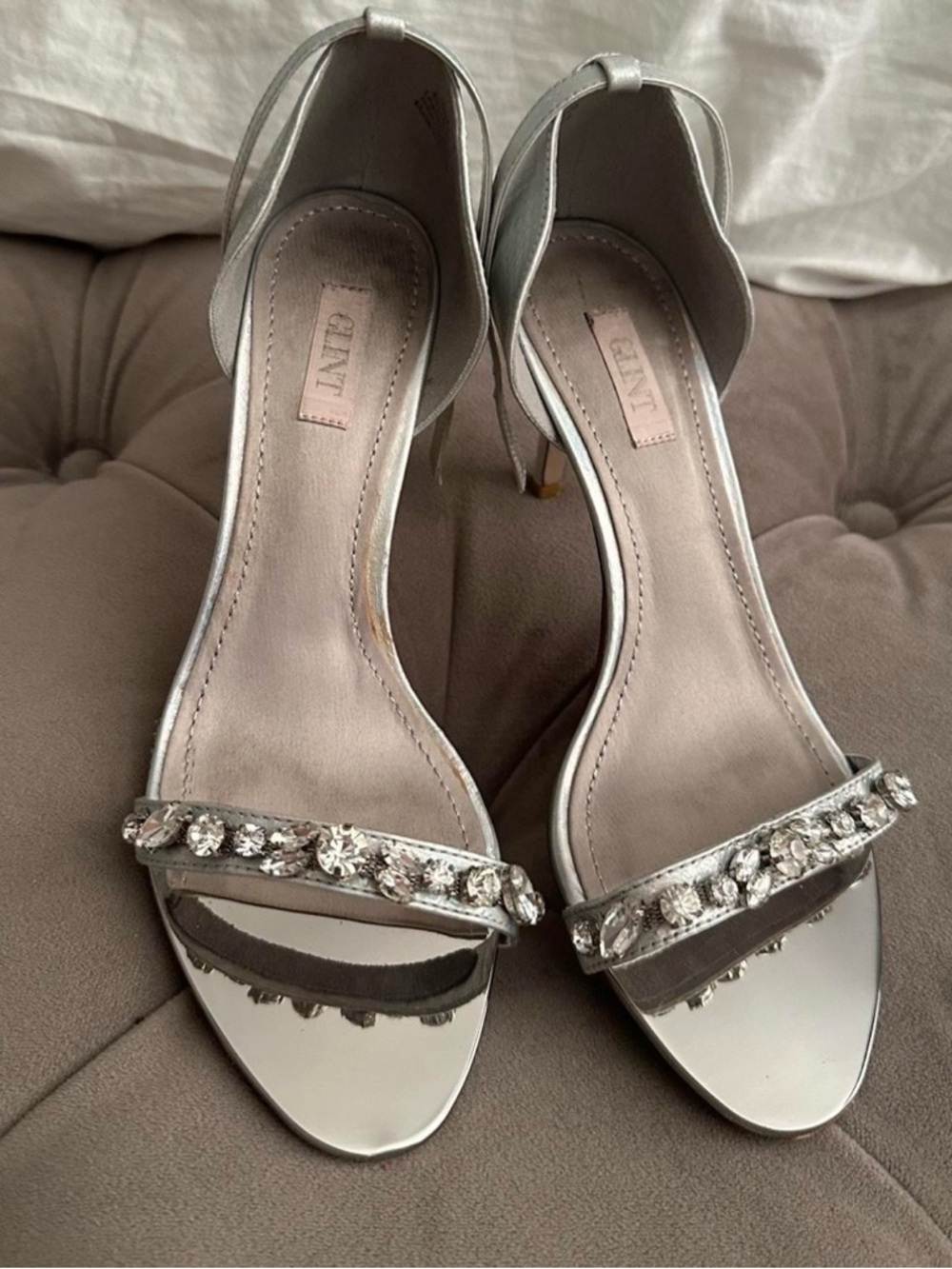 Glint Silver Jeweled Open-Toe Heels